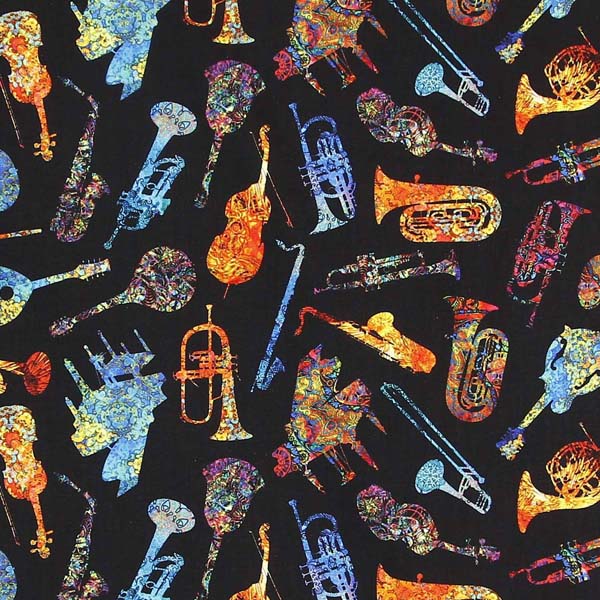 Cotton fabrics with music themed designs ideal for patchwork quilts