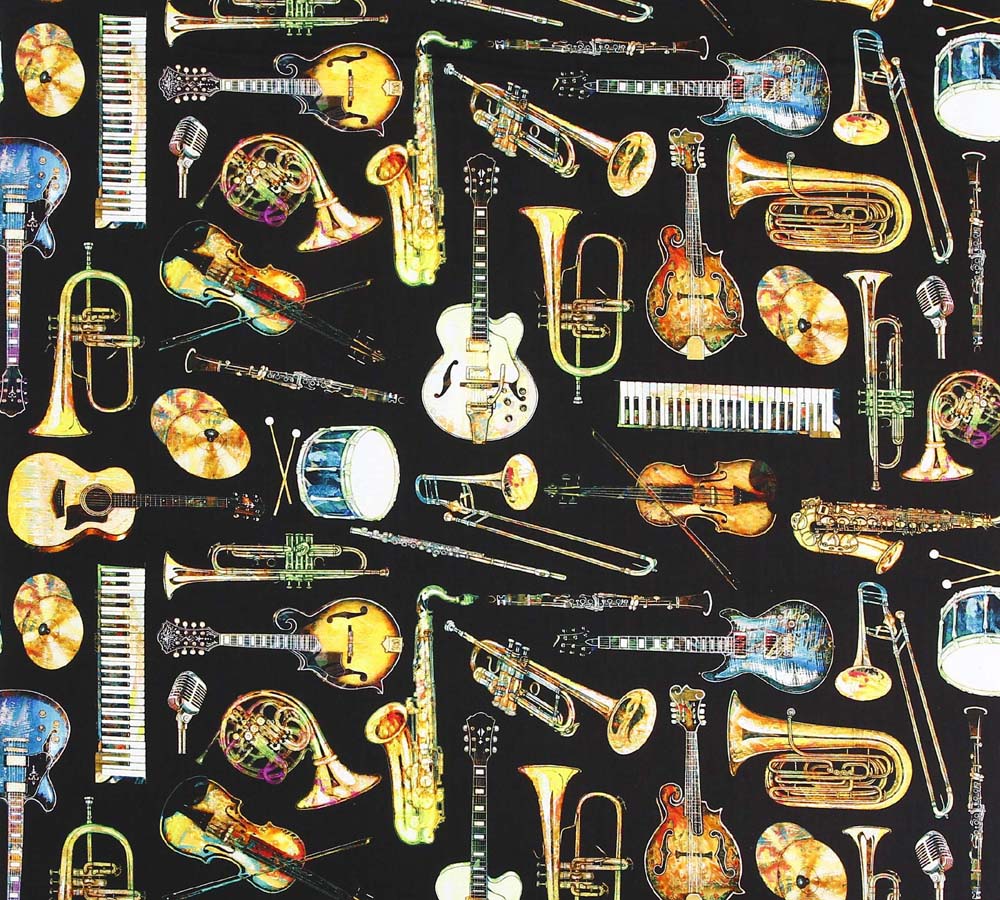 Cotton fabrics with music themed designs ideal for patchwork quilts