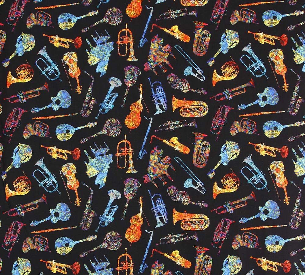 Cotton fabrics with music themed designs ideal for patchwork quilts